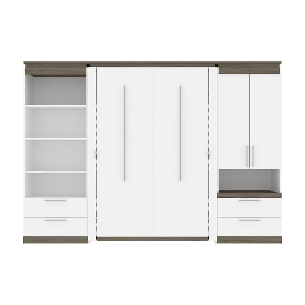 Bestar Orion 118W Full Murphy Bed and Multifunctional Storage with Drawers (119W), White & Walnut Grey - 116864-000017
