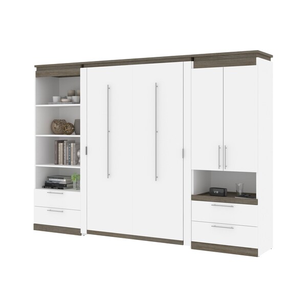 Bestar Orion 118W Full Murphy Bed and Multifunctional Storage with Drawers (119W), White & Walnut Grey - 116864-000017