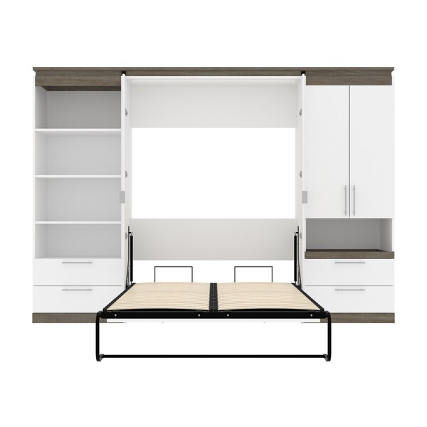 Bestar Orion 118W Full Murphy Bed and Multifunctional Storage with Drawers (119W), White & Walnut Grey - 116864-000017