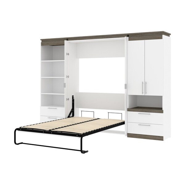 Bestar Orion 118W Full Murphy Bed and Multifunctional Storage with Drawers (119W), White & Walnut Grey - 116864-000017
