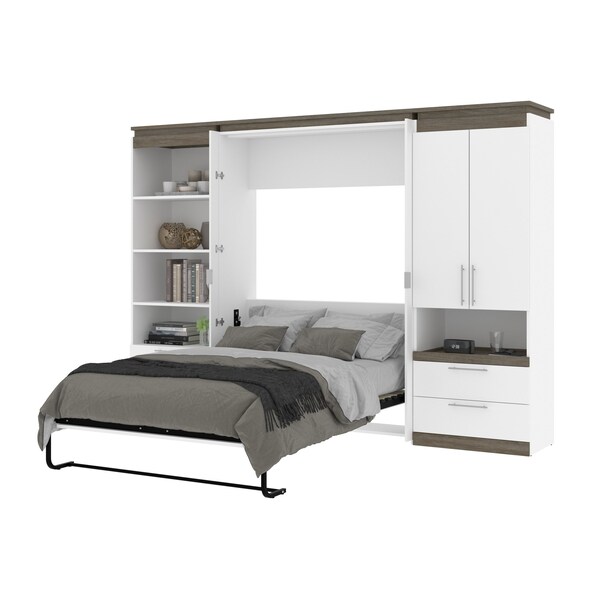 Bestar Orion 118W Full Murphy Bed and Multifunctional Storage with Drawers (119W), White & Walnut Grey - 116864-000017