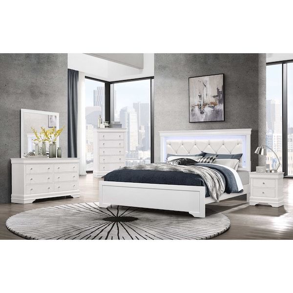 Global Furniture Usa Traditional Glam Croc Pompei Metallic White King Bed Group With Led - 2879