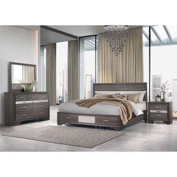 Global Furniture Usa Traditional Glam Melamine Seville Grey Queen Bed Group - 2889
