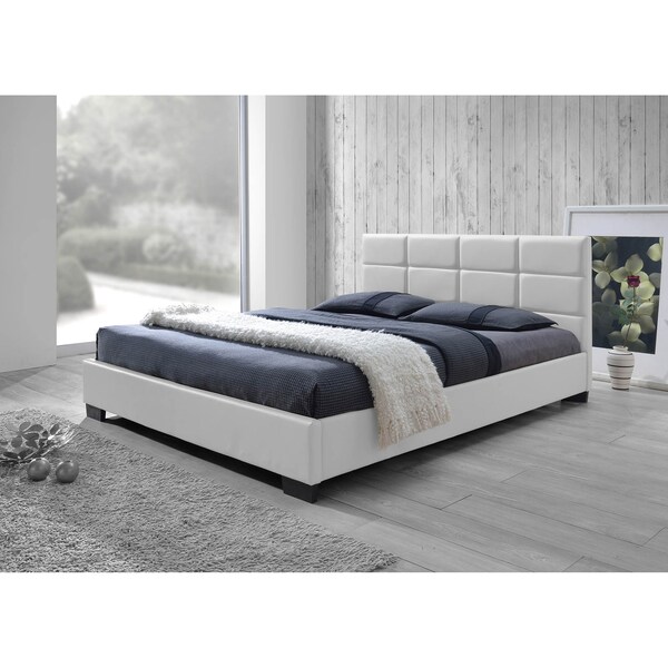 Baxton Studio Vivaldi White Faux Leather Padded Platform Base Queen Size Bed - 120-6678