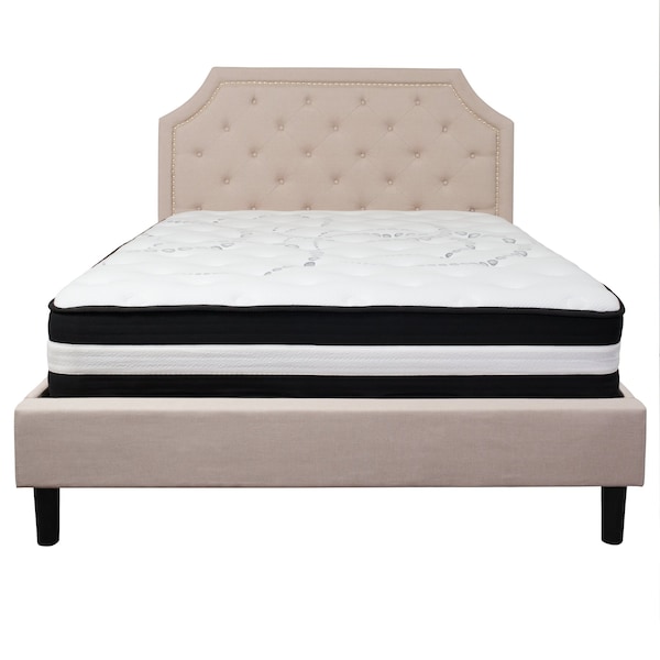 Flash Furniture Brighton Queen Platform Bed Set, Beige - SL-BM-3-GG
