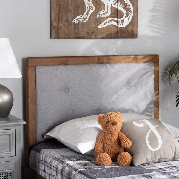 Baxton Studio Abner Transitional Light Grey Fabric Upholstered and Walnut Brown Finished Wood Headboard-Twin - 191-11522-ZORO