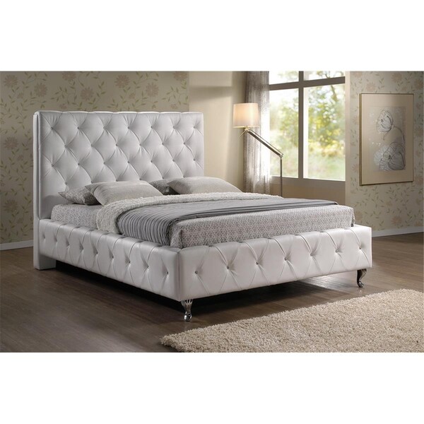 Wholesale Interiors BBT6220-White-King Stella Crystal Tufted White Modern Bed with Upholstered Headboard - King Size - 847321008748