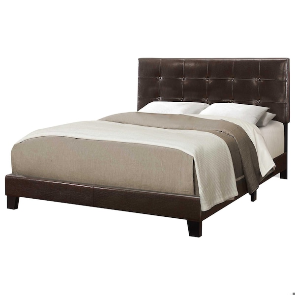 Homeroots 45.75 in. Dark Brown Solid WoodMDF & Foam Queen Size Bed with a Leather Look - 333291