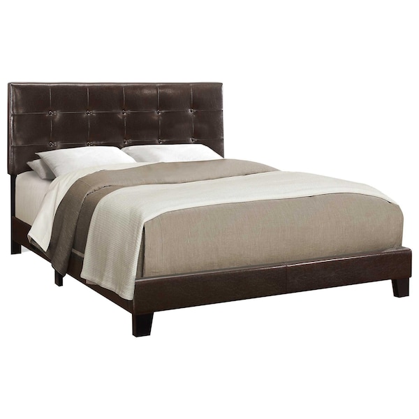 Homeroots 45.75 in. Dark Brown Solid WoodMDF & Foam Queen Size Bed with a Leather Look - 333291