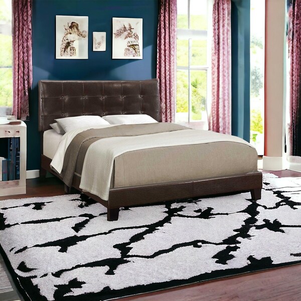 Homeroots 45.75 in. Dark Brown Solid WoodMDF & Foam Queen Size Bed with a Leather Look - 333291