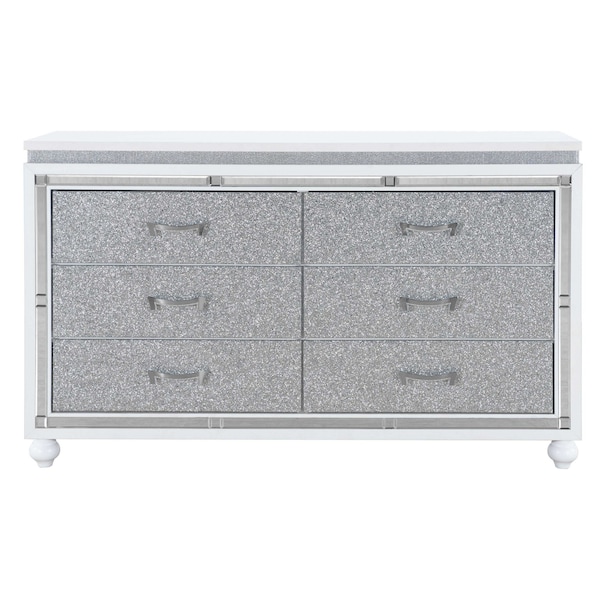 Global Furniture Usa Contemporary Glam Glitter, Mirrored Collete White King Bed Group - 4609