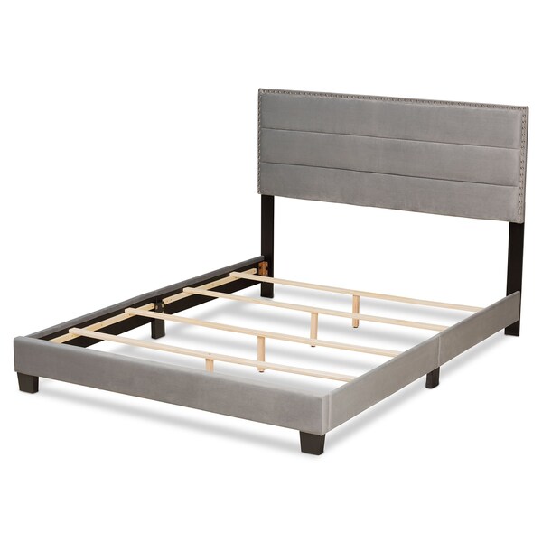 Baxton Studio Tamira Modern and Contemporary Glam Grey Velvet Fabric Full Size Panel Bed - 183-11278-ZORO