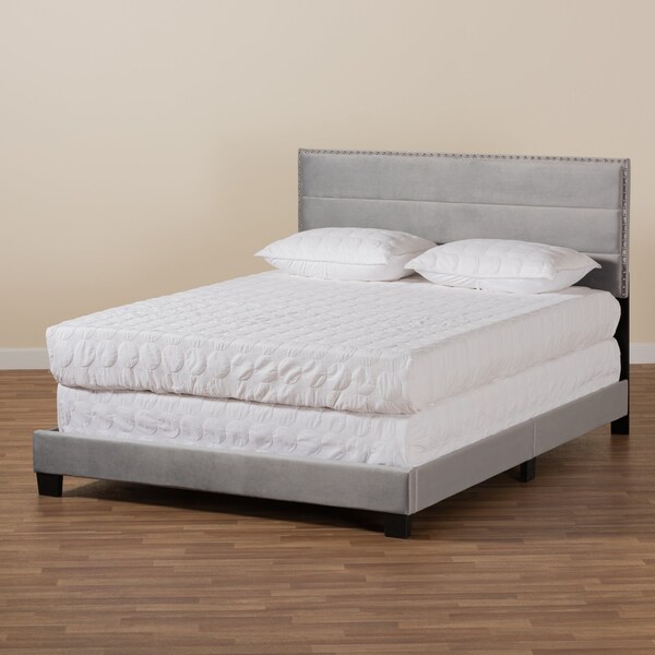 Baxton Studio Tamira Modern and Contemporary Glam Grey Velvet Fabric Full Size Panel Bed - 183-11278-ZORO