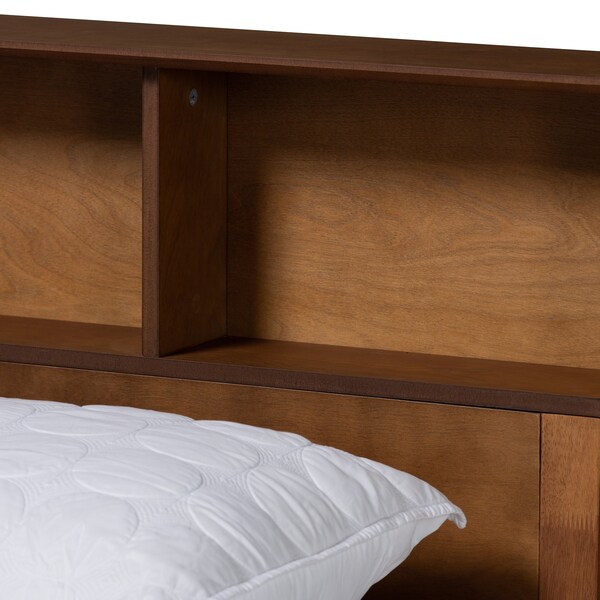 Baxton Studio Lochlan MidCentury Walnut Brown Finished Wood Full Size Platform Bed with Charging Station - 220-11883-ZORO