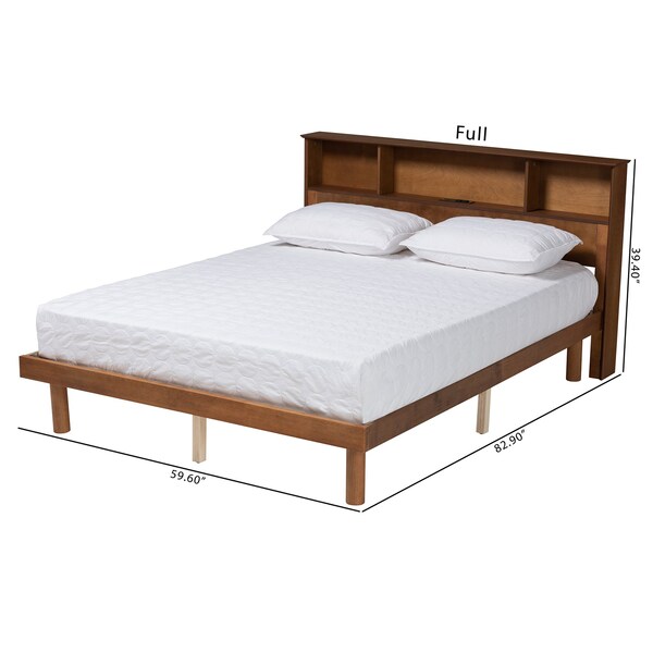 Baxton Studio Lochlan MidCentury Walnut Brown Finished Wood Full Size Platform Bed with Charging Station - 220-11883-ZORO