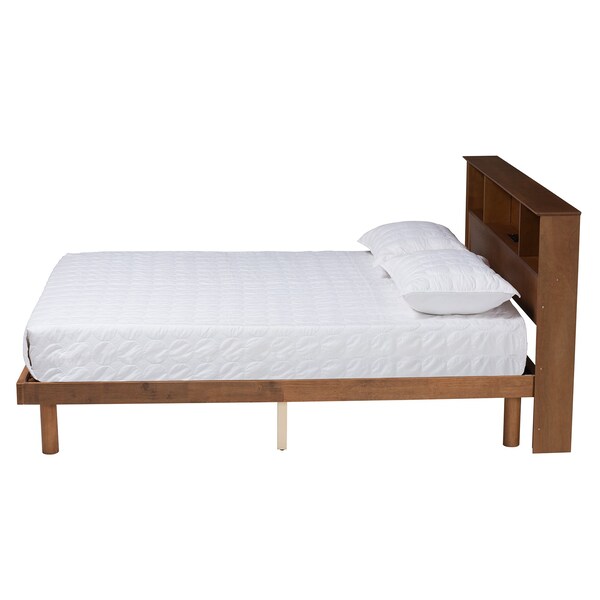 Baxton Studio Lochlan MidCentury Walnut Brown Finished Wood Full Size Platform Bed with Charging Station - 220-11883-ZORO
