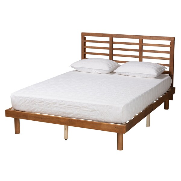Baxton Studio Lucine Mid-Century Modern Ash Walnut Finished Wood Queen Size Platform Bed - 230-9423-11888-ZORO