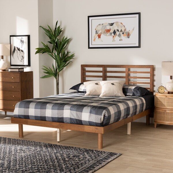 Baxton Studio Lucine Mid-Century Modern Ash Walnut Finished Wood Queen Size Platform Bed - 230-9423-11888-ZORO