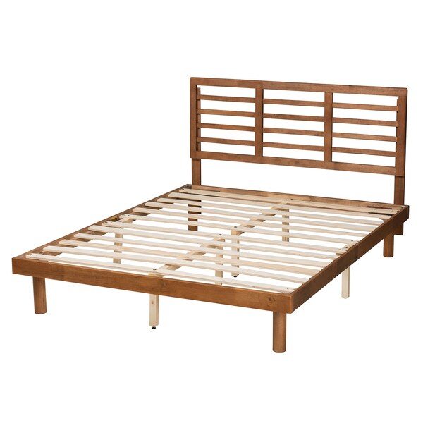 Baxton Studio Lucine Mid-Century Modern Ash Walnut Finished Wood Queen Size Platform Bed - 230-9423-11888-ZORO