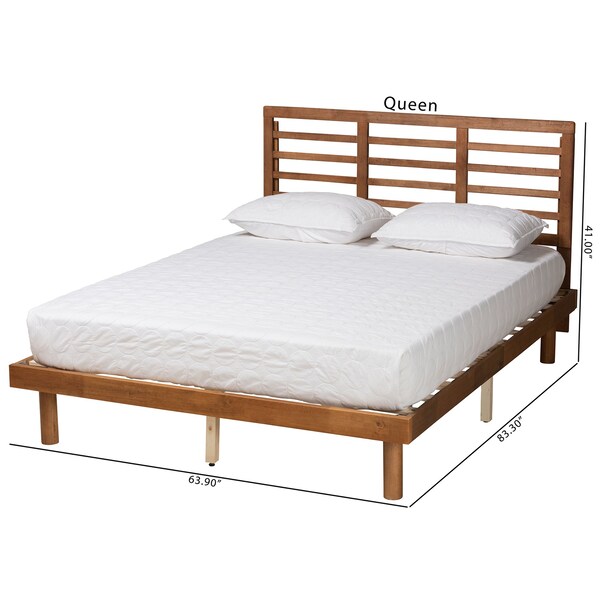 Baxton Studio Lucine Mid-Century Modern Ash Walnut Finished Wood Queen Size Platform Bed - 230-9423-11888-ZORO