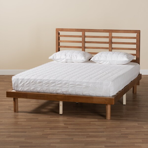 Baxton Studio Lucine Mid-Century Modern Ash Walnut Finished Wood Queen Size Platform Bed - 230-9423-11888-ZORO