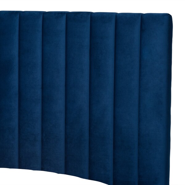 Baxton Studio Serrano Glam and Luxe Navy Blue Velvet Upholstered and Gold Metal King Size Platform Bed - 215-10948-ZORO