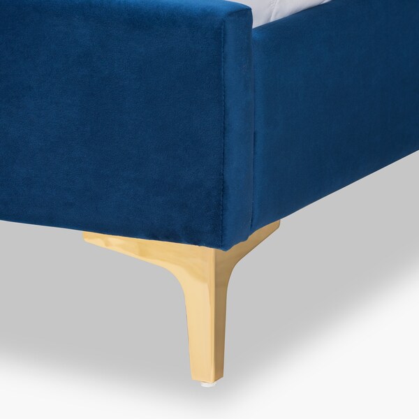 Baxton Studio Serrano Glam and Luxe Navy Blue Velvet Upholstered and Gold Metal King Size Platform Bed - 215-10948-ZORO