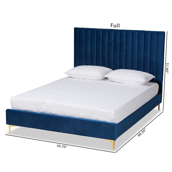 Baxton Studio Serrano Glam and Luxe Navy Blue Velvet Upholstered and Gold Metal King Size Platform Bed - 215-10948-ZORO