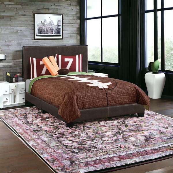 Homeroots 45.75 in. Dark Brown Solid WoodMDF & Foam Full Size Bed with a Leather Look - 333278