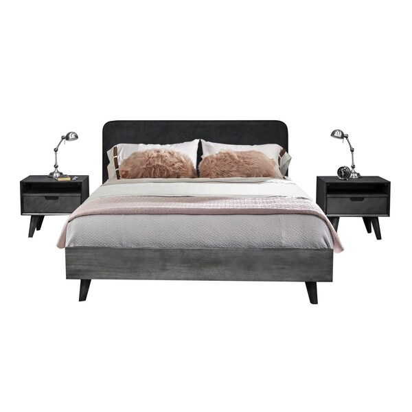 Armen Living Mohave 3 Piece Acacia Queen Bed and Nightstands Bedroom Set - SETMVBDQN3A