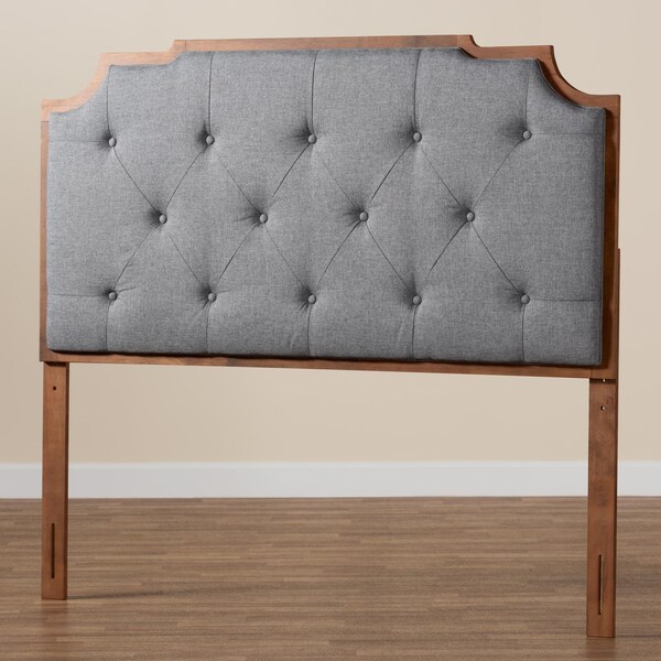 Baxton Studio Fortuna Classic and Traditional Grey Fabric and Walnut Brown Finished Wood Queen Size Headboard - 237-12654-ZORO