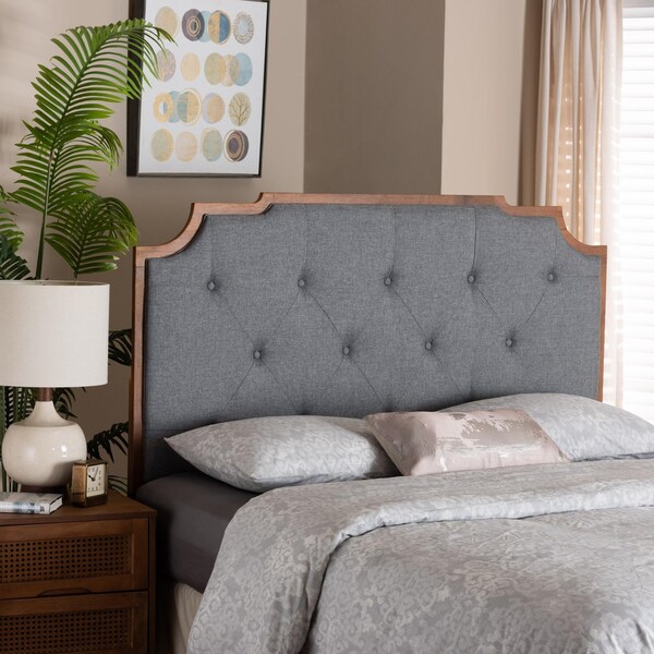 Baxton Studio Fortuna Classic and Traditional Grey Fabric and Walnut Brown Finished Wood Queen Size Headboard - 237-12654-ZORO