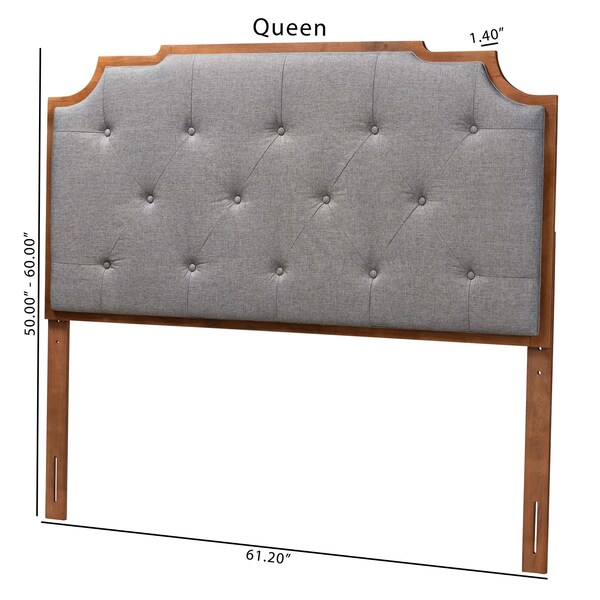 Baxton Studio Fortuna Classic and Traditional Grey Fabric and Walnut Brown Finished Wood Queen Size Headboard - 237-12654-ZORO