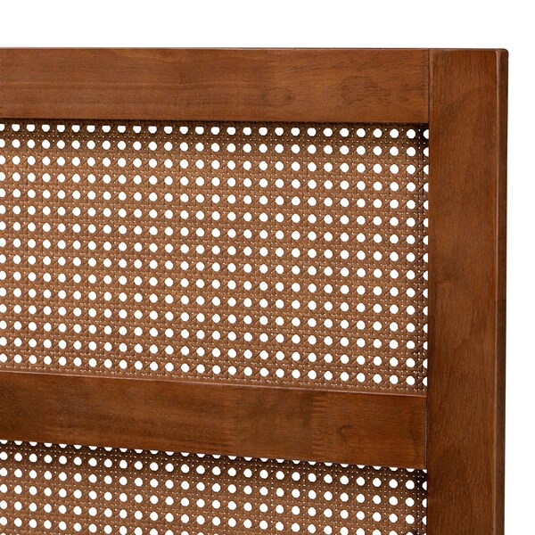 Baxton Studio Berne Mid-Century Modern Ash Walnut Finished Wood Queen Size Headboard with Rattan - 238-12658-ZORO