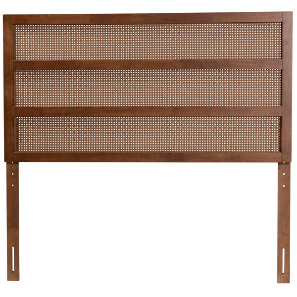 Baxton Studio Berne Mid-Century Modern Ash Walnut Finished Wood Queen Size Headboard with Rattan - 238-12658-ZORO
