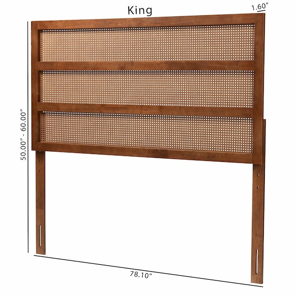 Baxton Studio Berne Mid-Century Modern Ash Walnut Finished Wood Queen Size Headboard with Rattan - 238-12658-ZORO