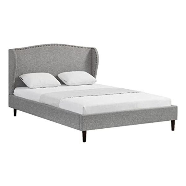 Posh Living Adelyne Linen Platform Bed for Unisex, Grey - Queen Size - RBD478-03GRQ-UE