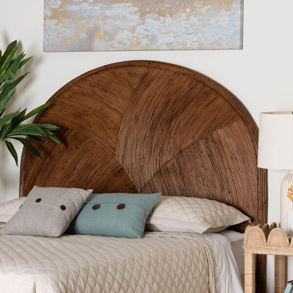 Bali & Pari Seana Bohemian Dark Brown Rattan Queen Size Standalone Headboard - 244-13656-ZORO