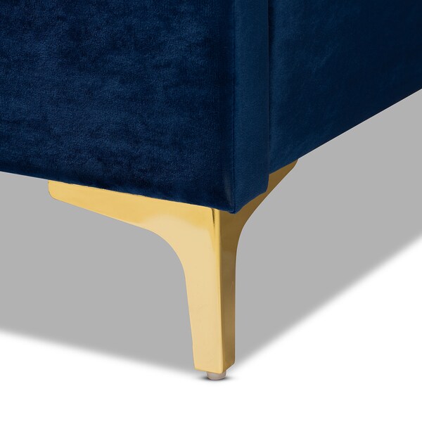 Baxton Studio Valery Blue Velvet King Size Platform Bed with Gold-Finished Legs - 152-9013