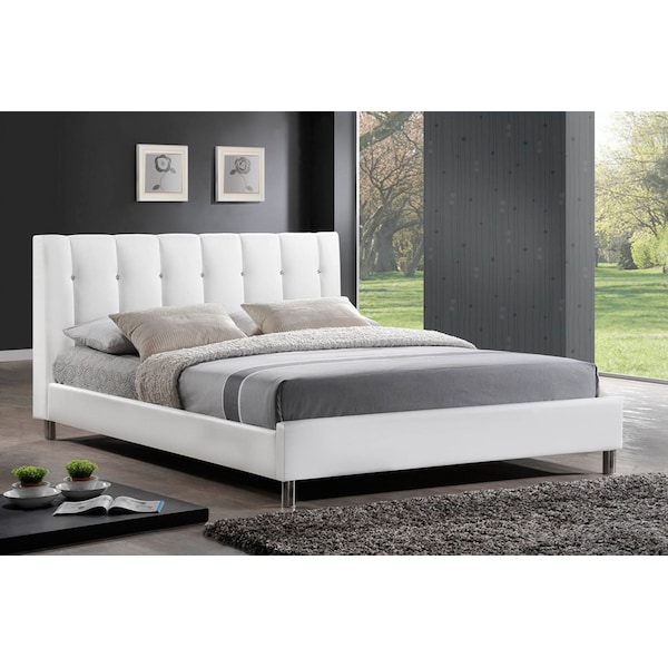 Baxton Studio Vino White Modern Bed With Upholstered Headboard - Full Size - 90-4482