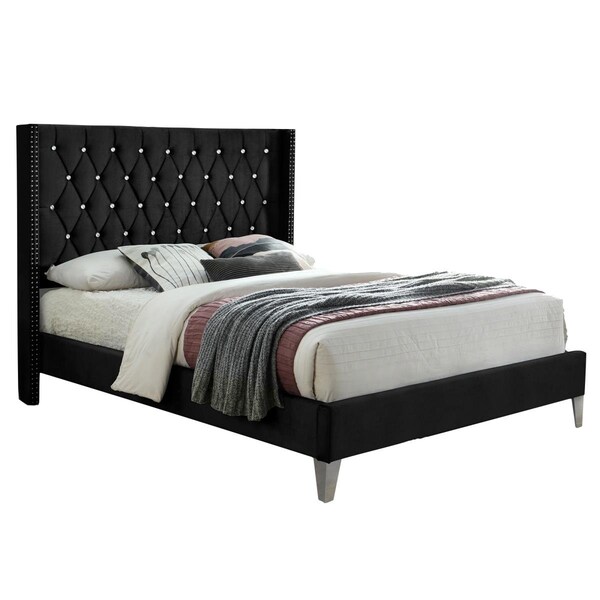 Kd Muebles De Dormitorio Alexa Velvet Upholstered Platform Bed Black - Queen Size - KD2831281