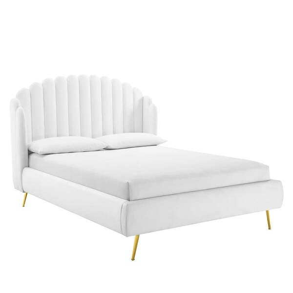 Modway Furniture Lana Queen Size Performance Velvet Wingback Platform Bed, White - MOD-6282-WHI
