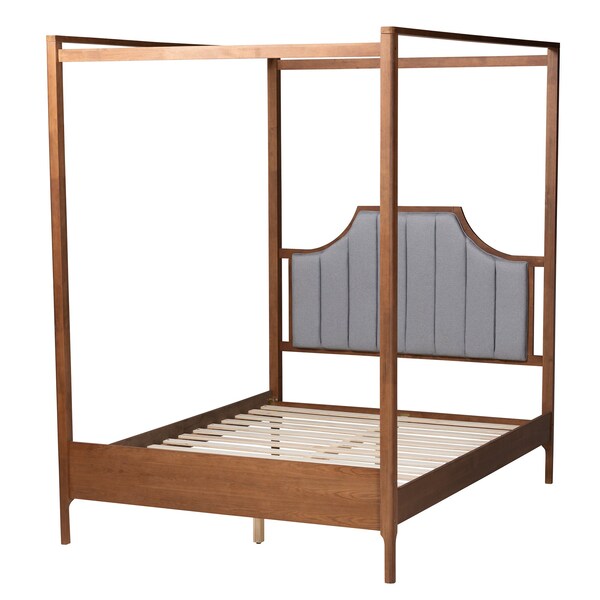 Baxton Studio Dakota Traditional Light Grey Fabric and Ash Walnut Finished Wood Queen Size Platform Canopy Bed - 226-12891-ZORO