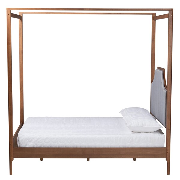 Baxton Studio Dakota Traditional Light Grey Fabric and Ash Walnut Finished Wood Queen Size Platform Canopy Bed - 226-12891-ZORO