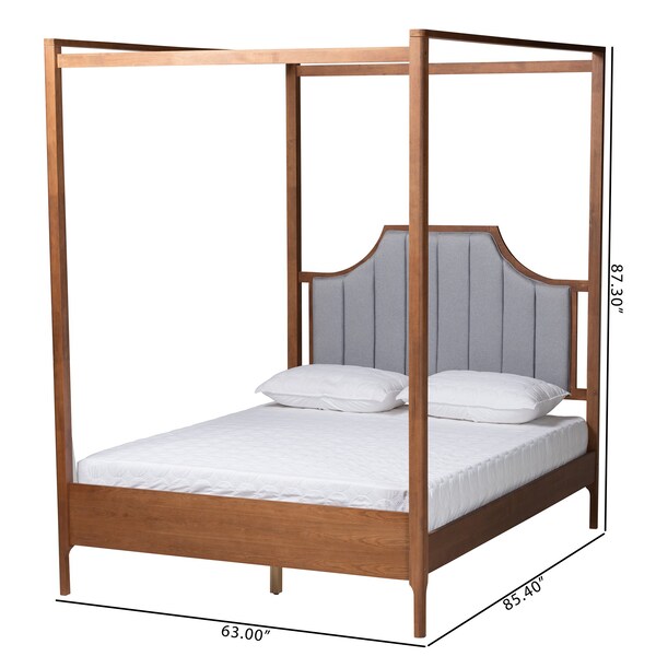Baxton Studio Dakota Traditional Light Grey Fabric and Ash Walnut Finished Wood Queen Size Platform Canopy Bed - 226-12891-ZORO