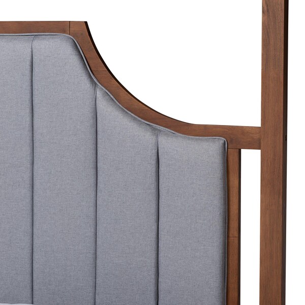 Baxton Studio Dakota Traditional Light Grey Fabric and Ash Walnut Finished Wood Queen Size Platform Canopy Bed - 226-12891-ZORO