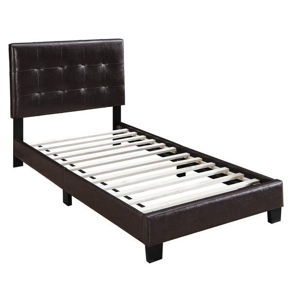 Deluxdesigns Twin Size Leatherette Bed with Checkered Tufted Headboard, Dark Brown - 43 x 79 x 43 in. - DE2530977