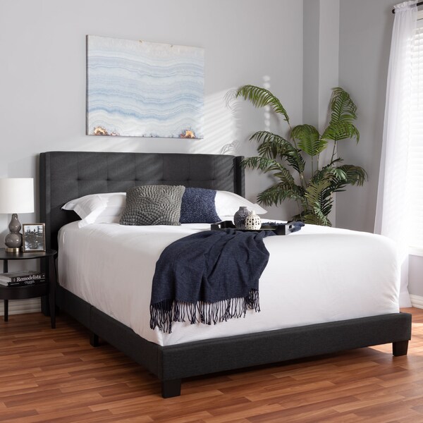 Baxton Studio Lisette Modern Charcoal Grey Upholstered King Size Bed - 150-8856