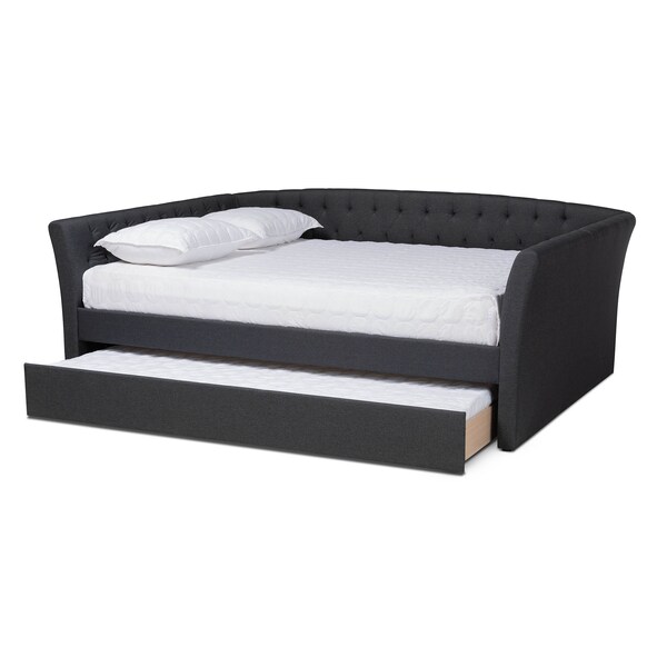 Baxton Studio Delora Dark Grey Queen Size Daybed with Roll-Out Trundle Bed - 158-9666