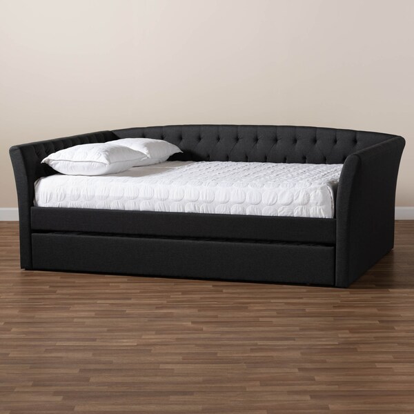 Baxton Studio Delora Dark Grey Queen Size Daybed with Roll-Out Trundle Bed - 158-9666